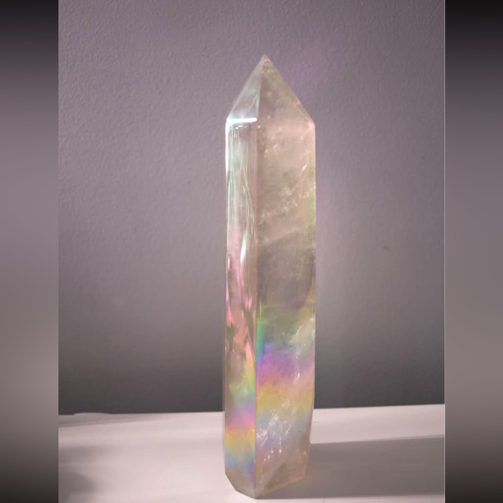Aura coated clear quartz tower • XL